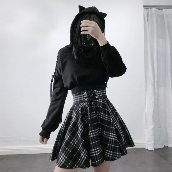 Cat Ears Lace Up Hoodie Skirt Cat Ears Lace Up Hoodie Skirt