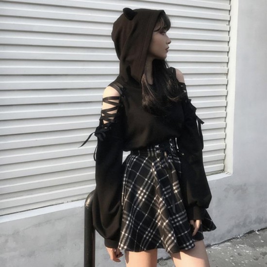Cat Ears Lace Up Hoodie Skirt Cat Ears Lace Up Hoodie Skirt