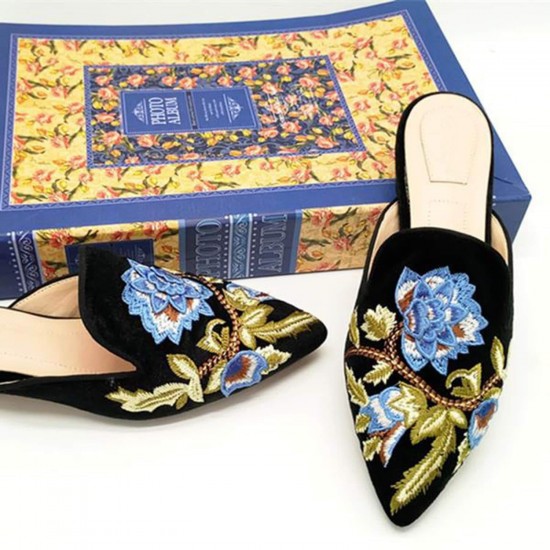 Women Flower Embroidery Mule Flats Shoes Women Flower Embroidery Mule Flats Shoes