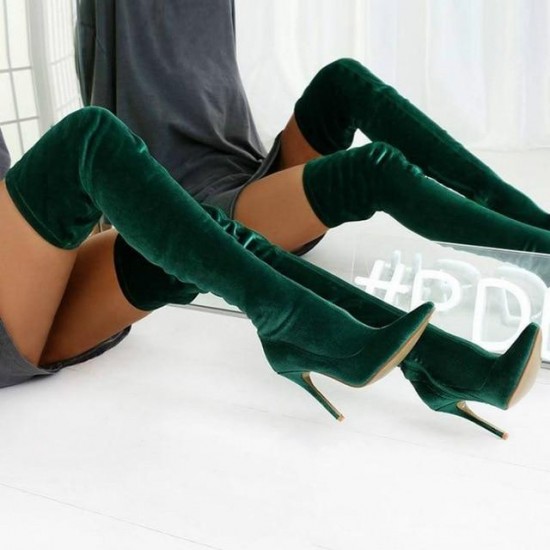 Women's Stiletto Heel Boots Suede Elastic Slim Sexy Over the Knee Women's Stiletto Heel Boots Suede Elastic Slim Sexy Over the Knee
