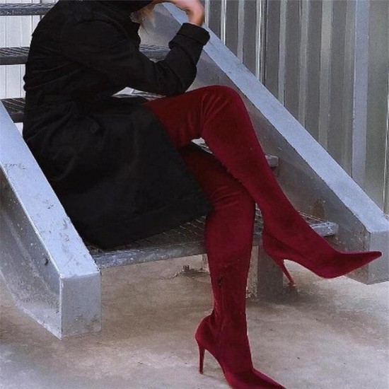 Women's Stiletto Heel Boots Suede Elastic Slim Sexy Over the Knee Women's Stiletto Heel Boots Suede Elastic Slim Sexy Over the Knee