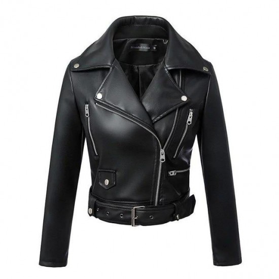 Women's Faux Leather Textured Short Moto Jacket Zip-up PU Biker Coat Women's Faux Leather Textured Short Moto Jacket Zip-up PU Biker Coat