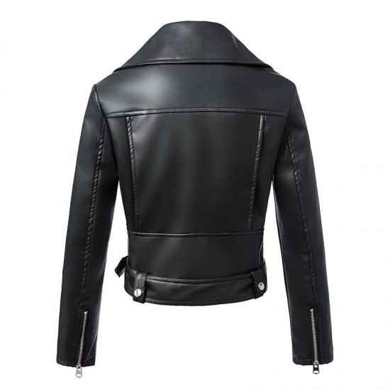 Women's Faux Leather Textured Short Moto Jacket Zip-up PU Biker Coat Women's Faux Leather Textured Short Moto Jacket Zip-up PU Biker Coat