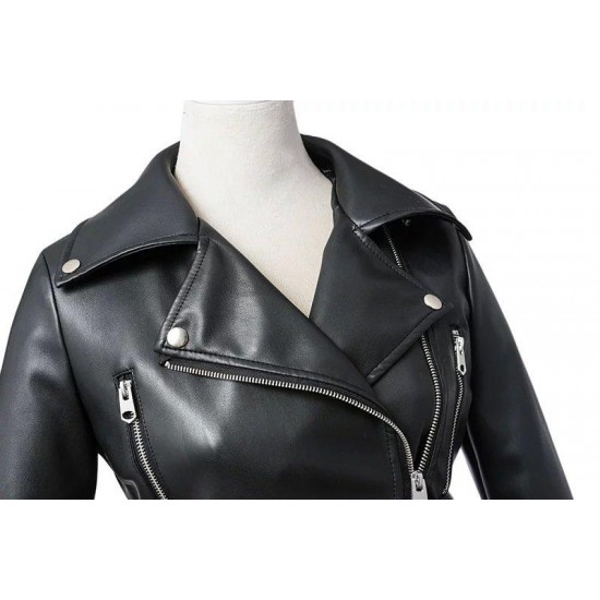 Women's Faux Leather Textured Short Moto Jacket Zip-up PU Biker Coat Women's Faux Leather Textured Short Moto Jacket Zip-up PU Biker Coat