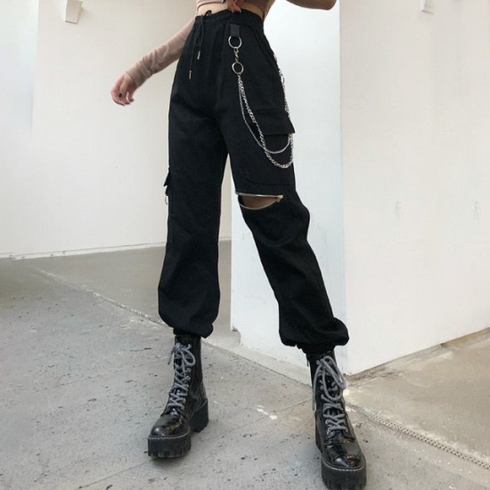 Alt E Girl Goth Black Metal Chain Cargo Pants Alt E Girl Goth Black Metal Chain Cargo Pants