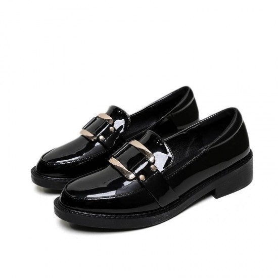 Retro British Style Loafers Women's Gold Buckle Single Shoe Retro British Style Loafers Women's Gold Buckle Single Shoe