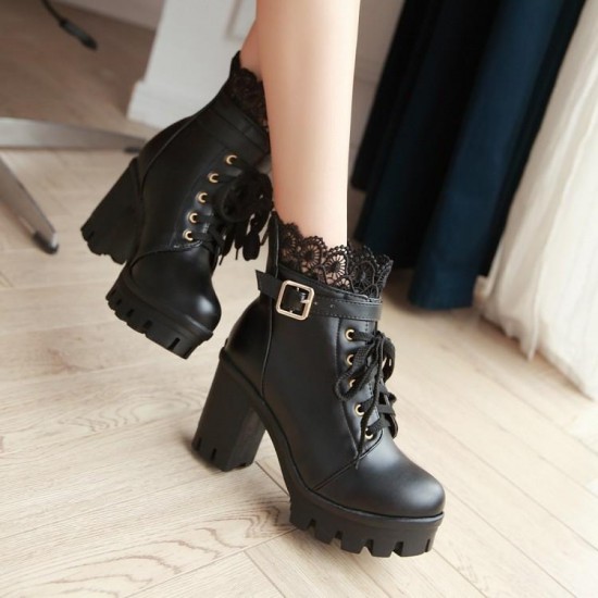 White Black Lace Up Ankle Boots White Black Lace Up Ankle Boots