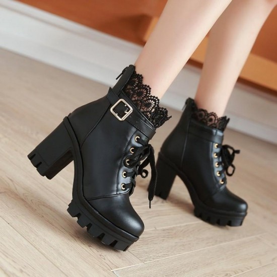 White Black Lace Up Ankle Boots White Black Lace Up Ankle Boots