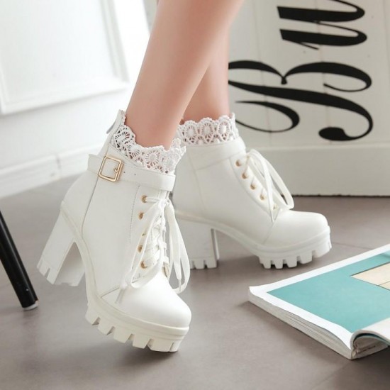White Black Lace Up Ankle Boots White Black Lace Up Ankle Boots