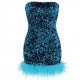 Women Sequin Bandeau Ostrich-Trim Prom Mini Dress Women Sequin Bandeau Ostrich-Trim Prom Mini Dress
