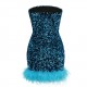 Women Sequin Bandeau Ostrich-Trim Prom Mini Dress Women Sequin Bandeau Ostrich-Trim Prom Mini Dress