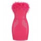 Women Sequin Bandeau Feather Prom Mini Dress Women Sequin Bandeau Feather Prom Mini Dress
