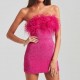 Women Sequin Bandeau Feather Prom Mini Dress Women Sequin Bandeau Feather Prom Mini Dress