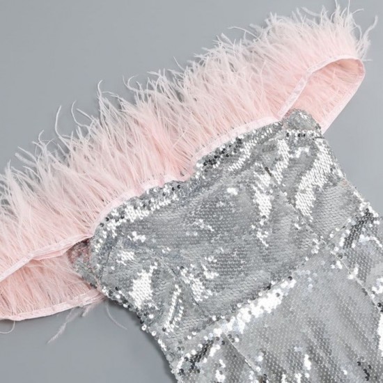 Women Sequin Off-shoulder Feather Prom Mini Dress Women Sequin Off-shoulder Feather Prom Mini Dress