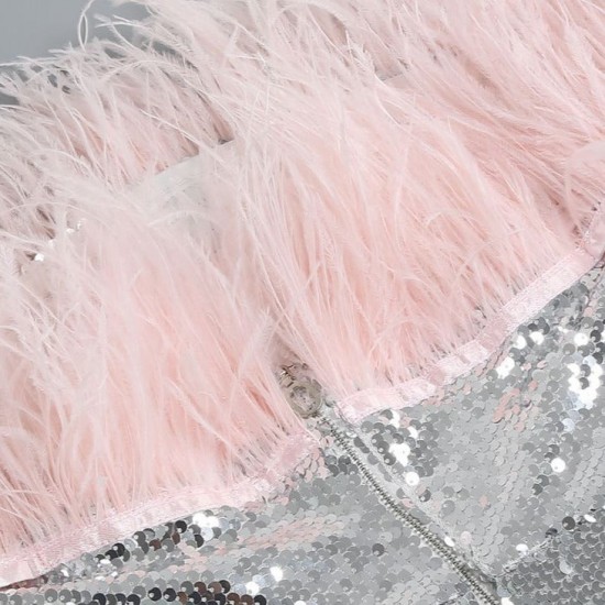Women Sequin Off-shoulder Feather Prom Mini Dress Women Sequin Off-shoulder Feather Prom Mini Dress