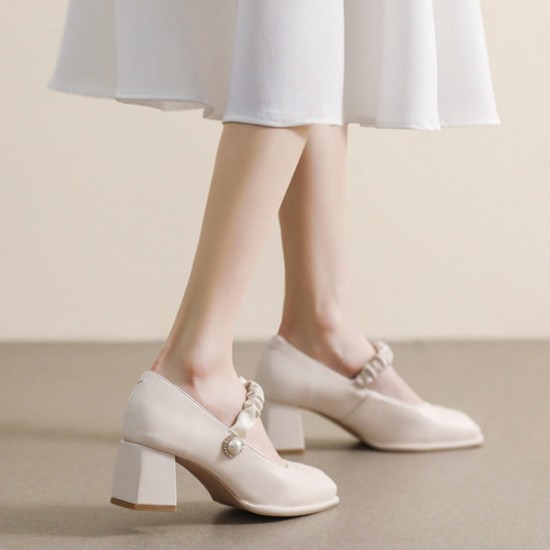 Womens Elegant Pearl Square Toe Mary Jane Shoes Pumps Womens Elegant Pearl Square Toe Mary Jane Shoes Pumps