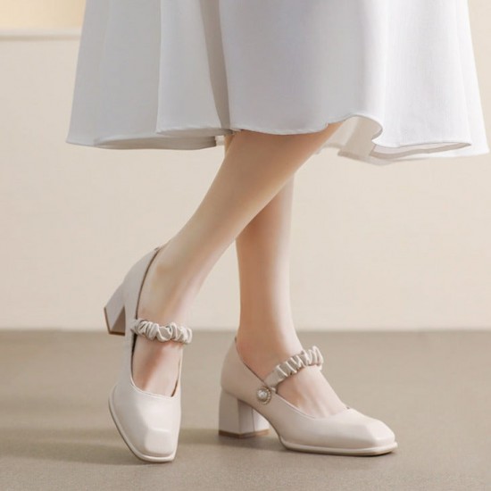 Womens Elegant Pearl Square Toe Mary Jane Shoes Pumps Womens Elegant Pearl Square Toe Mary Jane Shoes Pumps