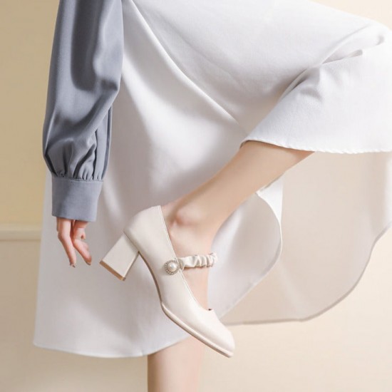 Womens Elegant Pearl Square Toe Mary Jane Shoes Pumps Womens Elegant Pearl Square Toe Mary Jane Shoes Pumps