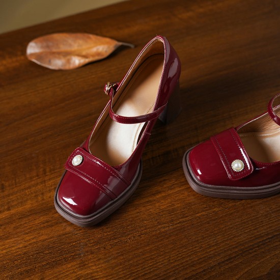 Women's Patent Leather Mary Jane Heels Pumps Shoes with Buckle Straps Women's Patent Leather Mary Jane Heels Pumps Shoes with Buckle Straps