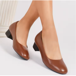 Women's Casual & Formal Low Square-Toe High Heels - Leather, Non-Slip, Secure Closure, New Summer Collection, Fashion Trend