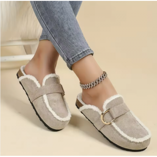 Women's Plush Slippers for Autumn & Winter - Fashionable, Warm Flat Slippers